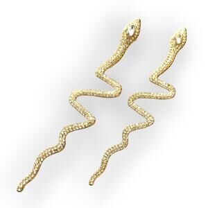 Fabulous rhinestone gold tone snake earrings